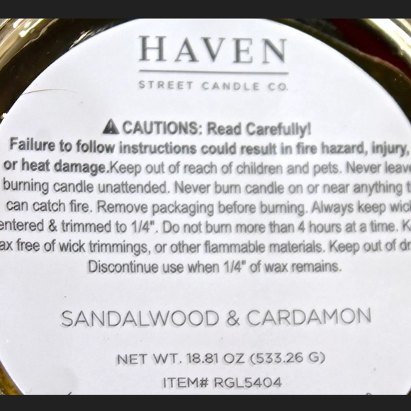 HAVEN STREET CANDLE SANDALWOOD CARDAMON SCENTED NEW - Picture 3 of 3